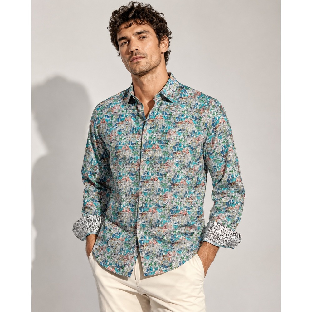 Robert Graham Mens Large Classic Fit Abstract Geometric Print Cotton Shirt